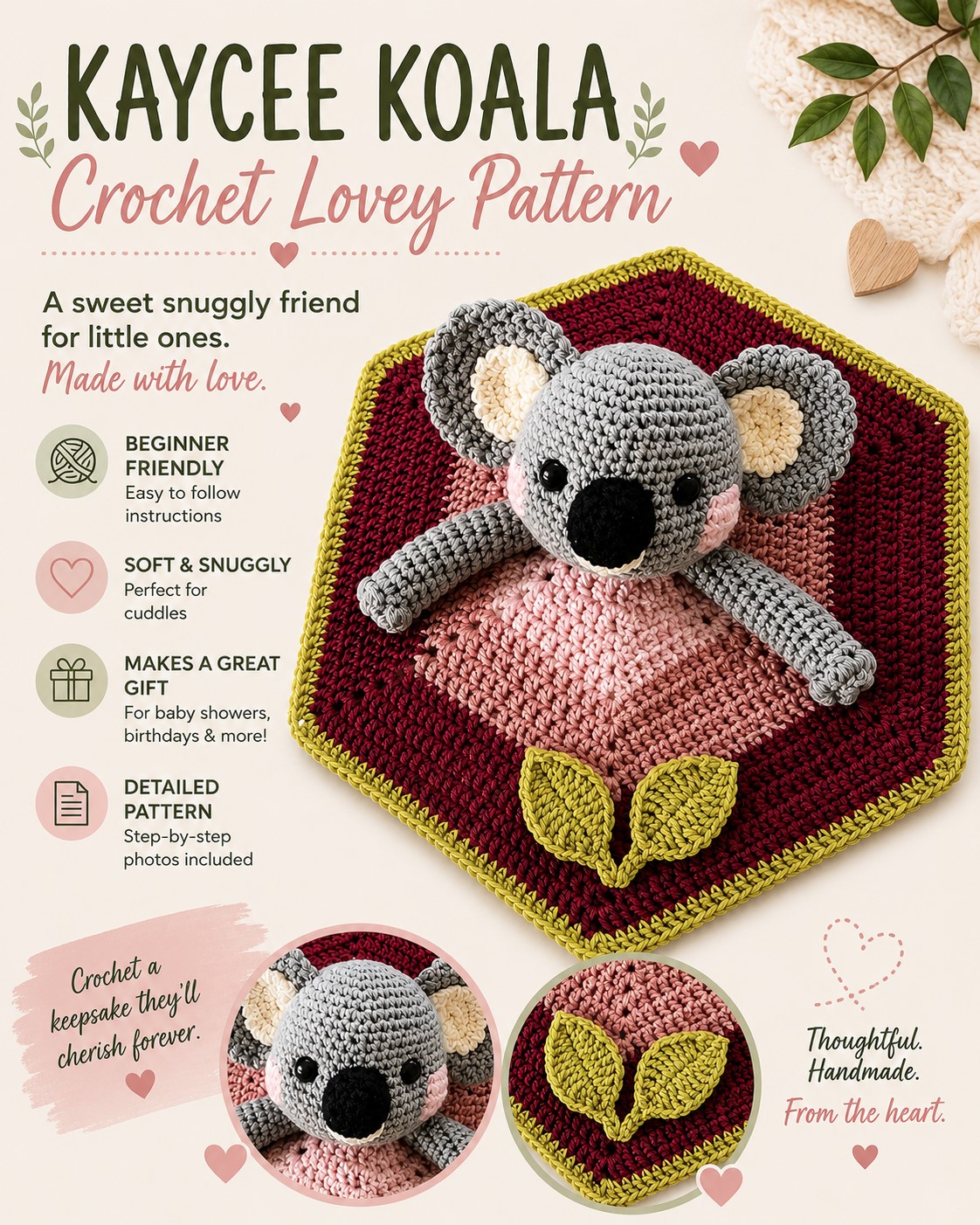 Kaycee Koala Crochet Lovey Pattern