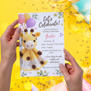 Greta Giraffe Birthday Invitation, Any Age, Editable Canva Template, Digital Download