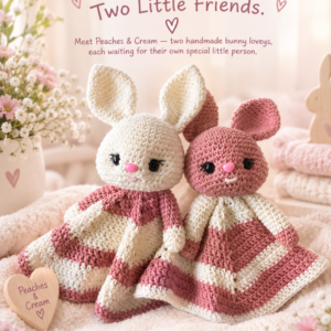 Peaches & Cream – Handmade Crochet Bunny Loveys for Twins
